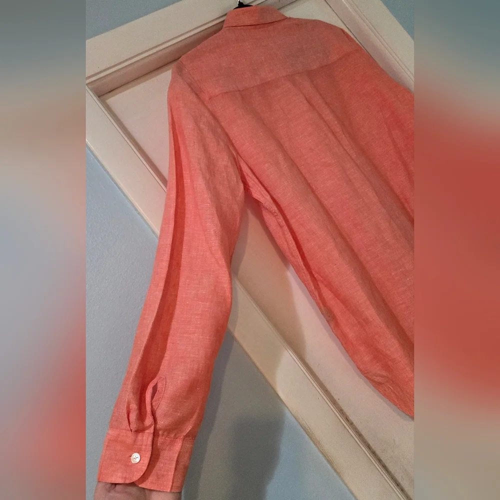 Women's J. McLaughlin Coral Rose Britt Linen Blouse, Size L - Picture 13 of 14